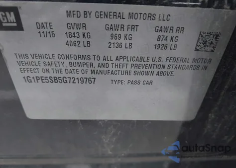 2016 Chevrolet Cruze Limited Lt из США, поврежденный, VIN 1G1PE5SB5G7219767